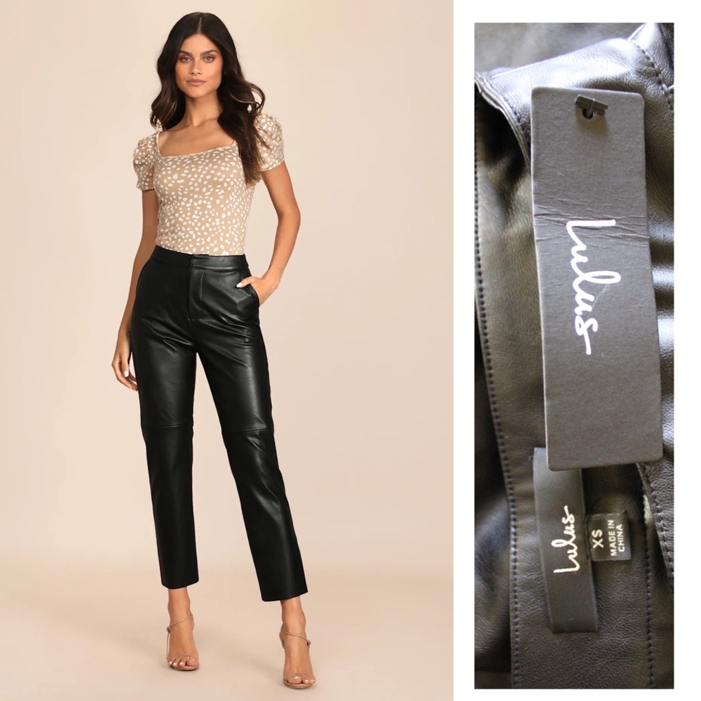 Lulus Open Minded Faux Leather Trouser Black Trouser Pants XS Brand New